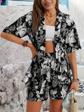 Lapel-collar Printed Short-sleeve Cardigan Shirt And Casual Shorts 2-piece Set – Premium 0 | RICALOUX