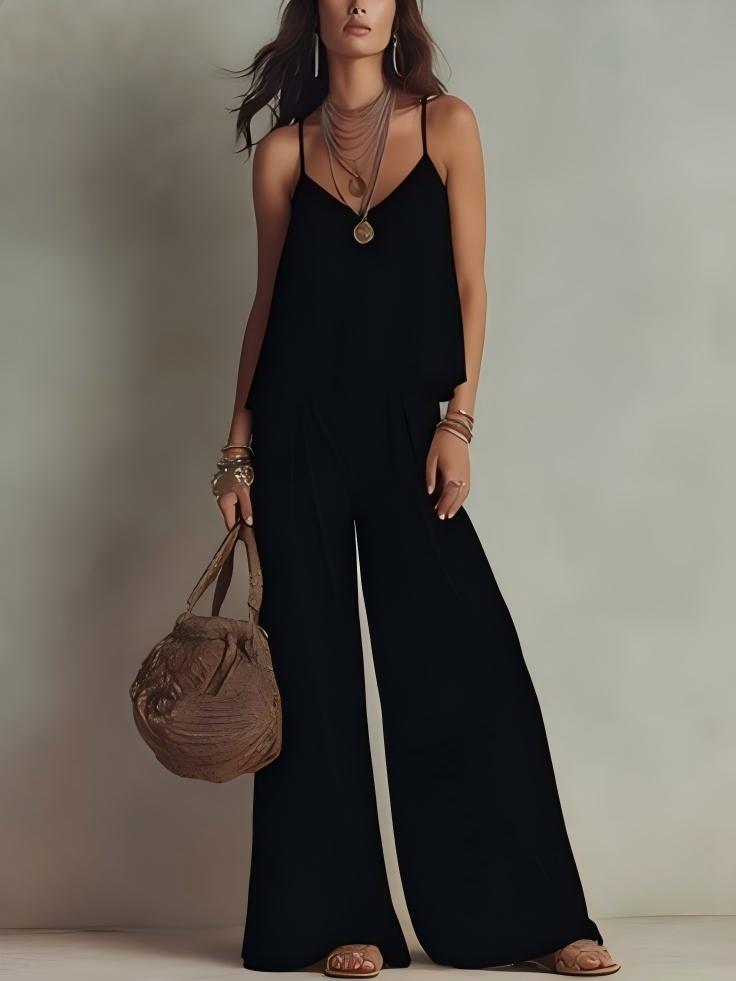 Square Neck Loose Cami Crop Top & High Waist Flowy Wide Leg Pants Two Piece Vacation Outfit Set – Premium 4 | RICALOUX