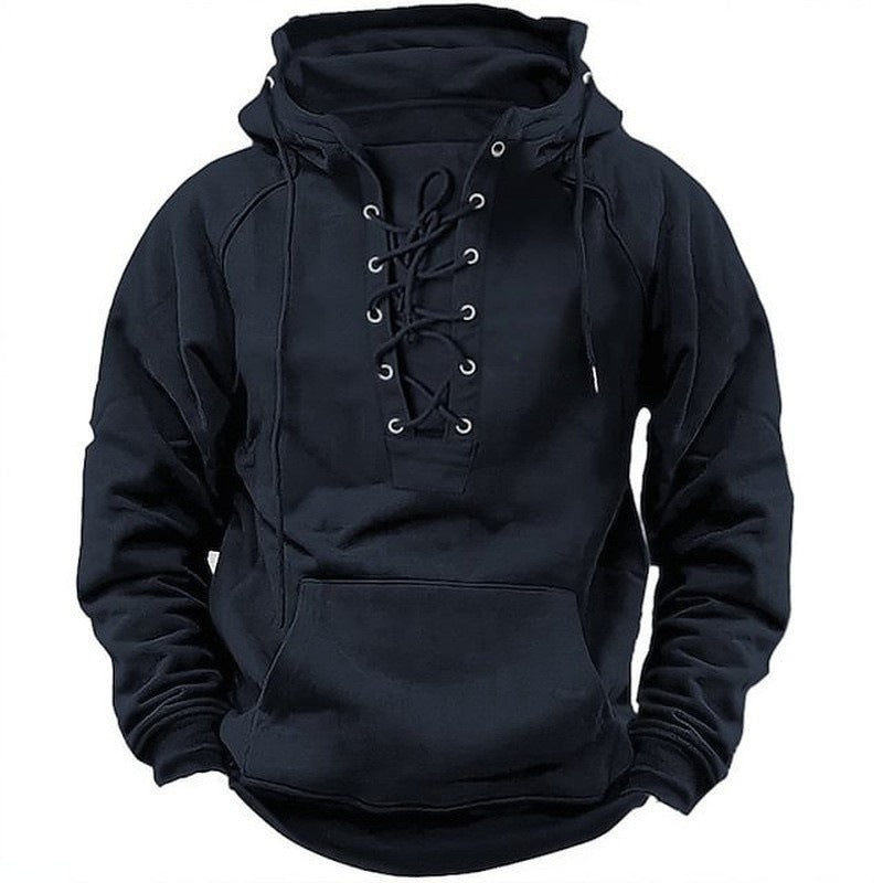 Ins Lace-up Hoodie Casual Sports Pocket Sweatshirt Men's Long-sleeved Top Clothing - RICALOUX