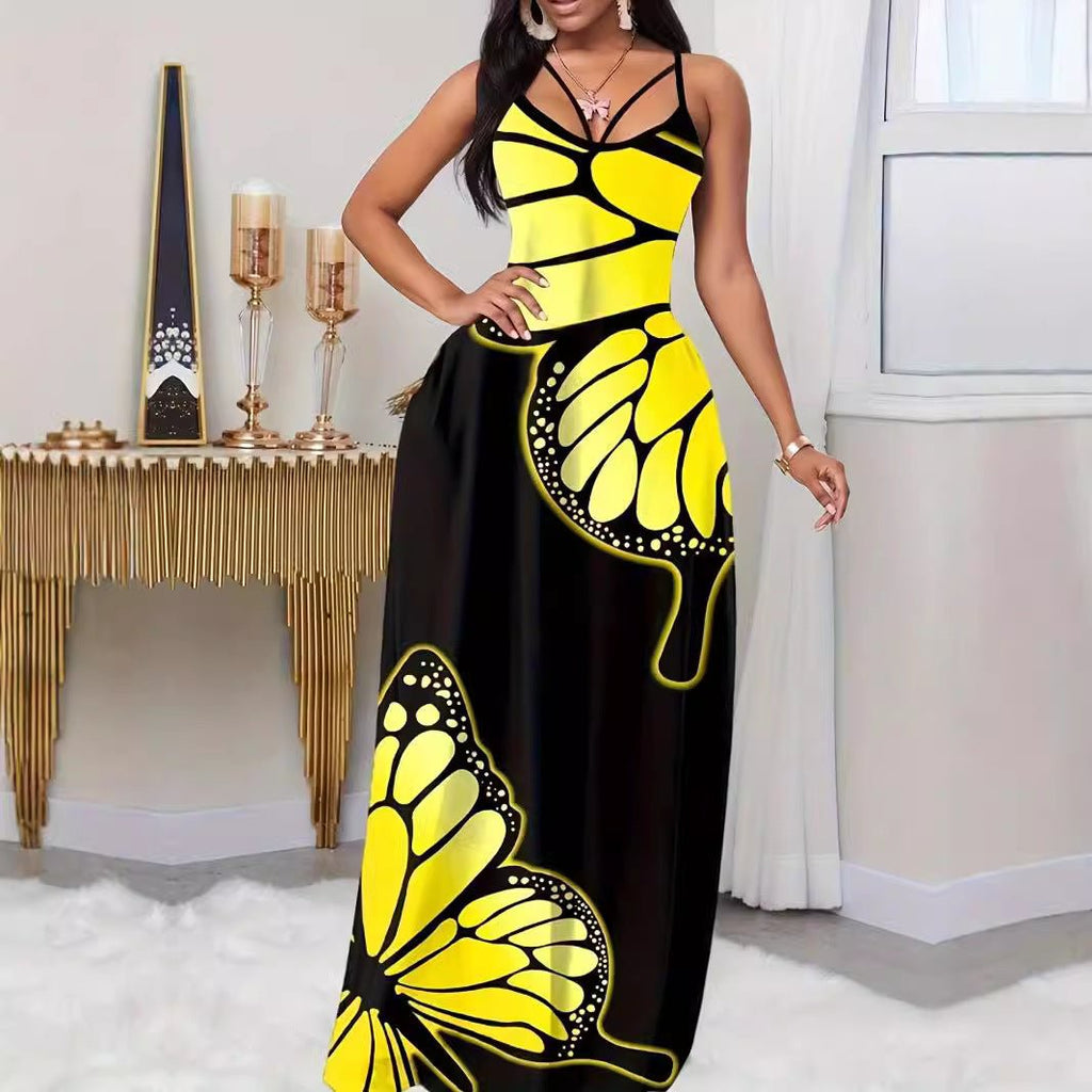 Summer New Sleeveless V-neck Pullover Butterfly Loose Sling Dress - RICALOUX