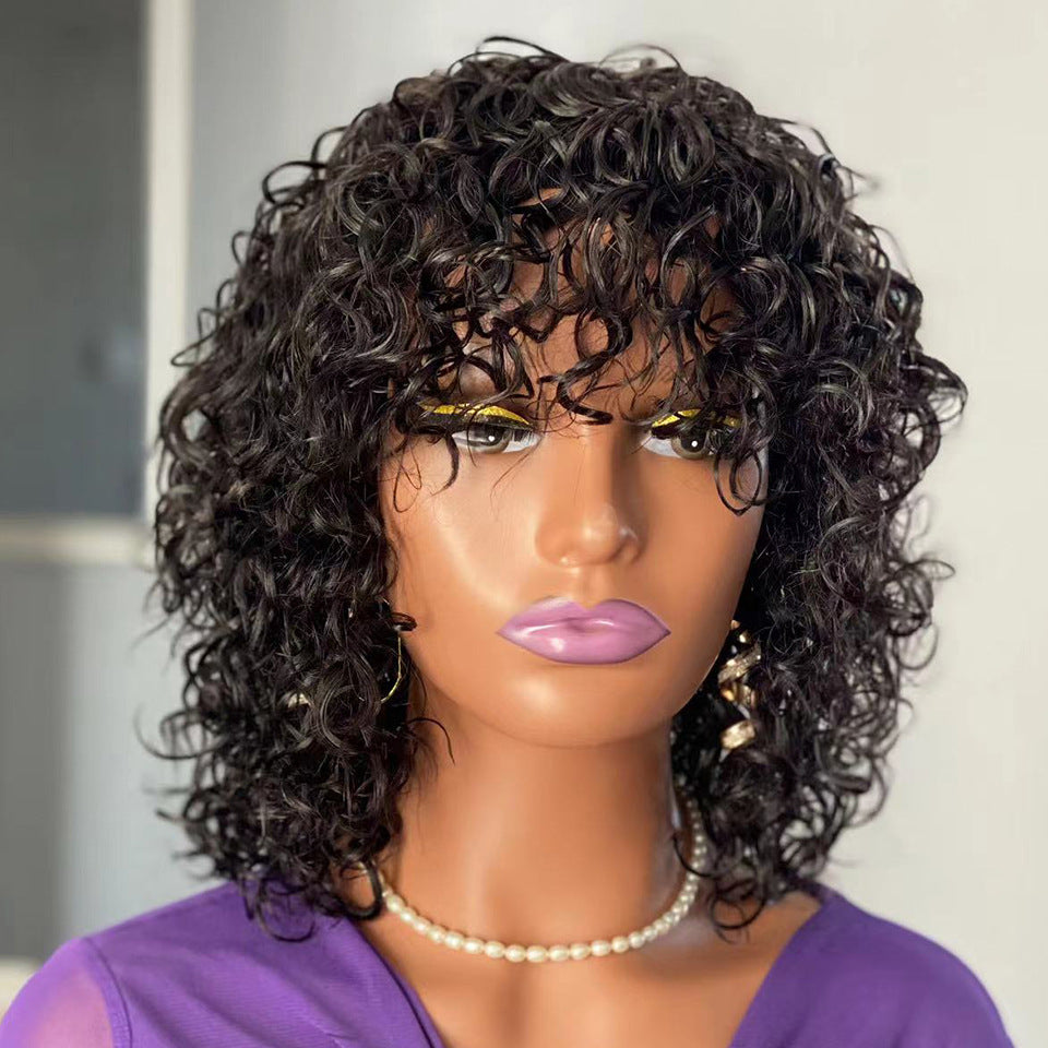 Water Wave Human Hair Wigs With Bangs by Ricaloux