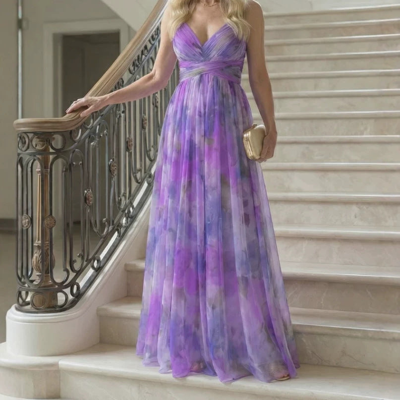 Womens Digital-Print Chiffon Long Dress – Premium 0 | RICALOUX