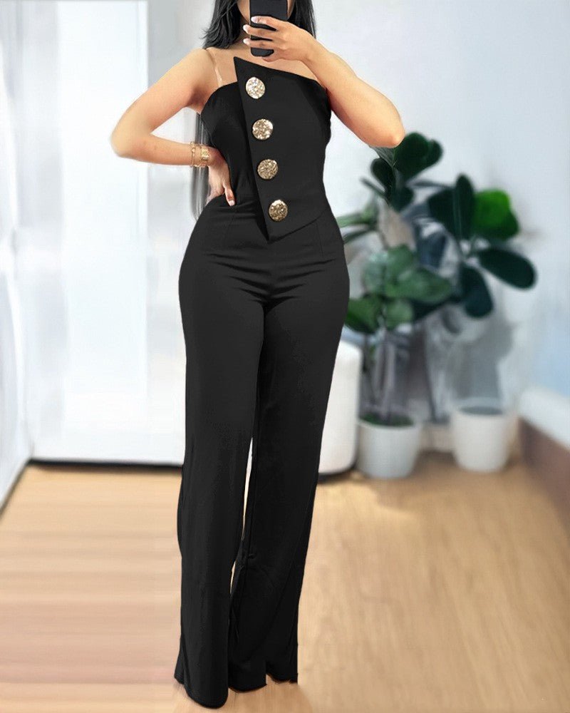 Women's Stitching Asymmetric Hem Jumpsuit - RICALOUX