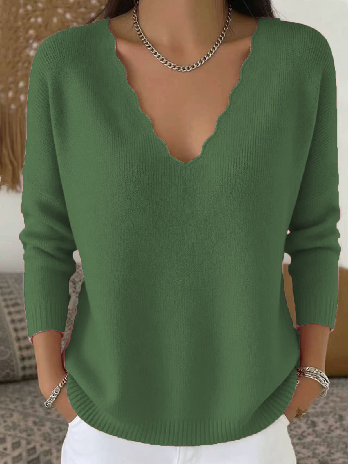 Solid-color Casual Knitted V-neck Loose Sweater – Premium 0 | RICALOUX