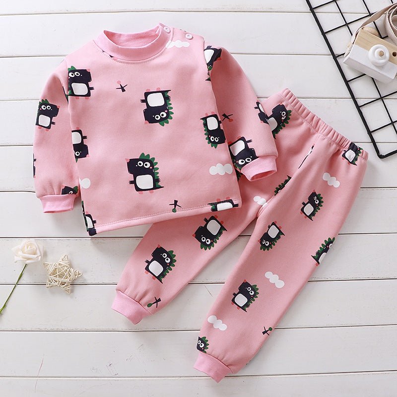 Children's Thermal Underwear Set Fleece-lined Thickened Boys' Clothes Infant Autumn And Winter Clothes Baby Girl Warm Clothing Suit - RICALOUX