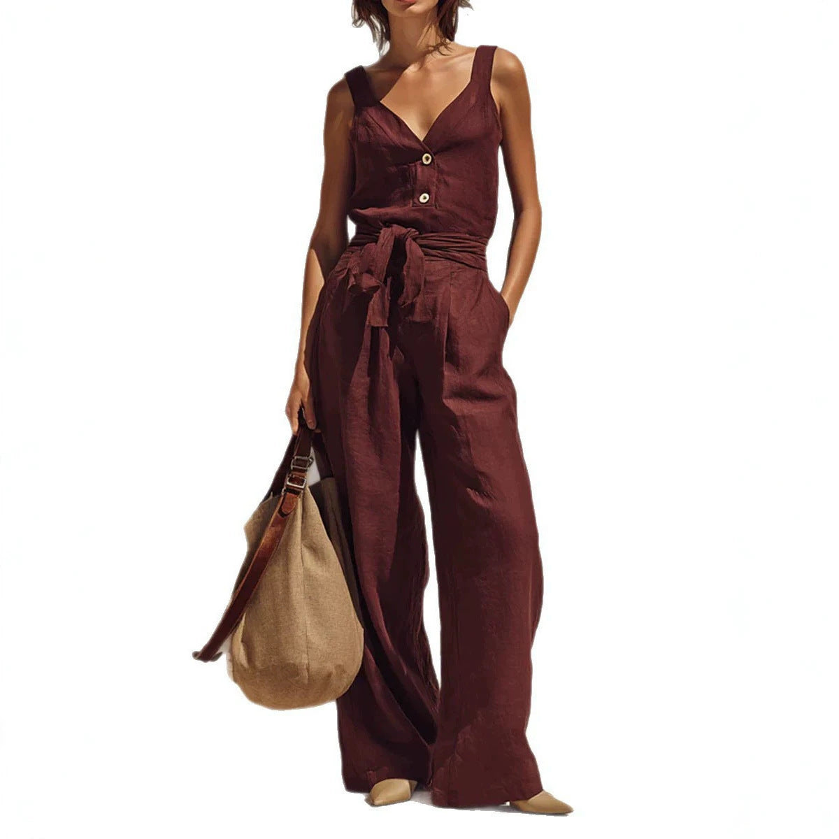Loose-fitting Sleeveless Strap Jumpsuit by Ricaloux