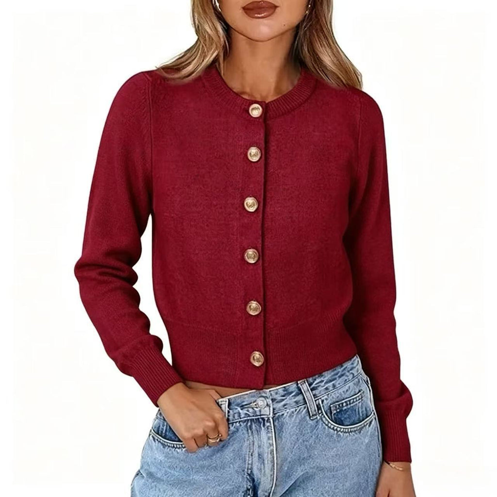 Autumn Casual Crew-neck Single-breasted Long-sleeve Cropped Knit Cardigan – Premium 0 | RICALOUX