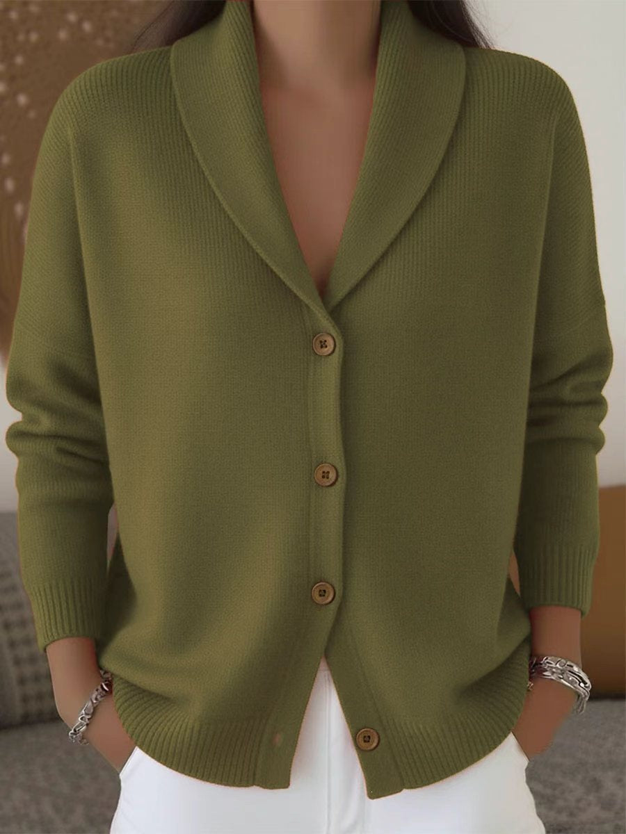 Womens Knitted Cardigan Loose-Fit Lazy Style Soft And Cozy Notch Lapel Solid Color Long-Sleeve Sweater by Ricaloux