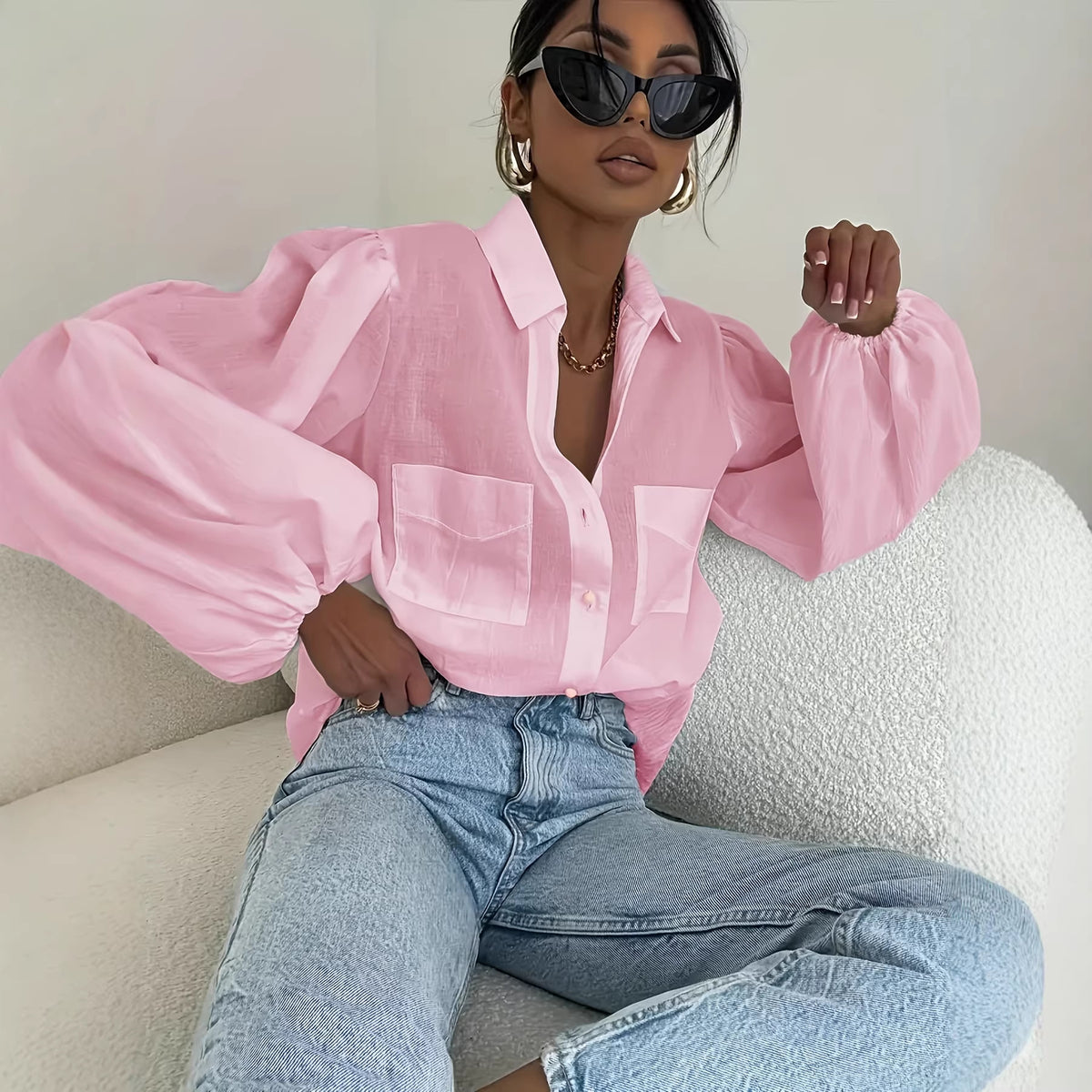 Solid-color Long Sleeves With Double Flap Pockets And A Lapel Collar – Premium 0 | RICALOUX