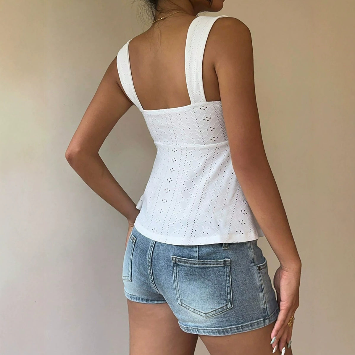 Summer Knitted Fabric Drawstring Wide-strap Tank Top – Premium 0 | RICALOUX