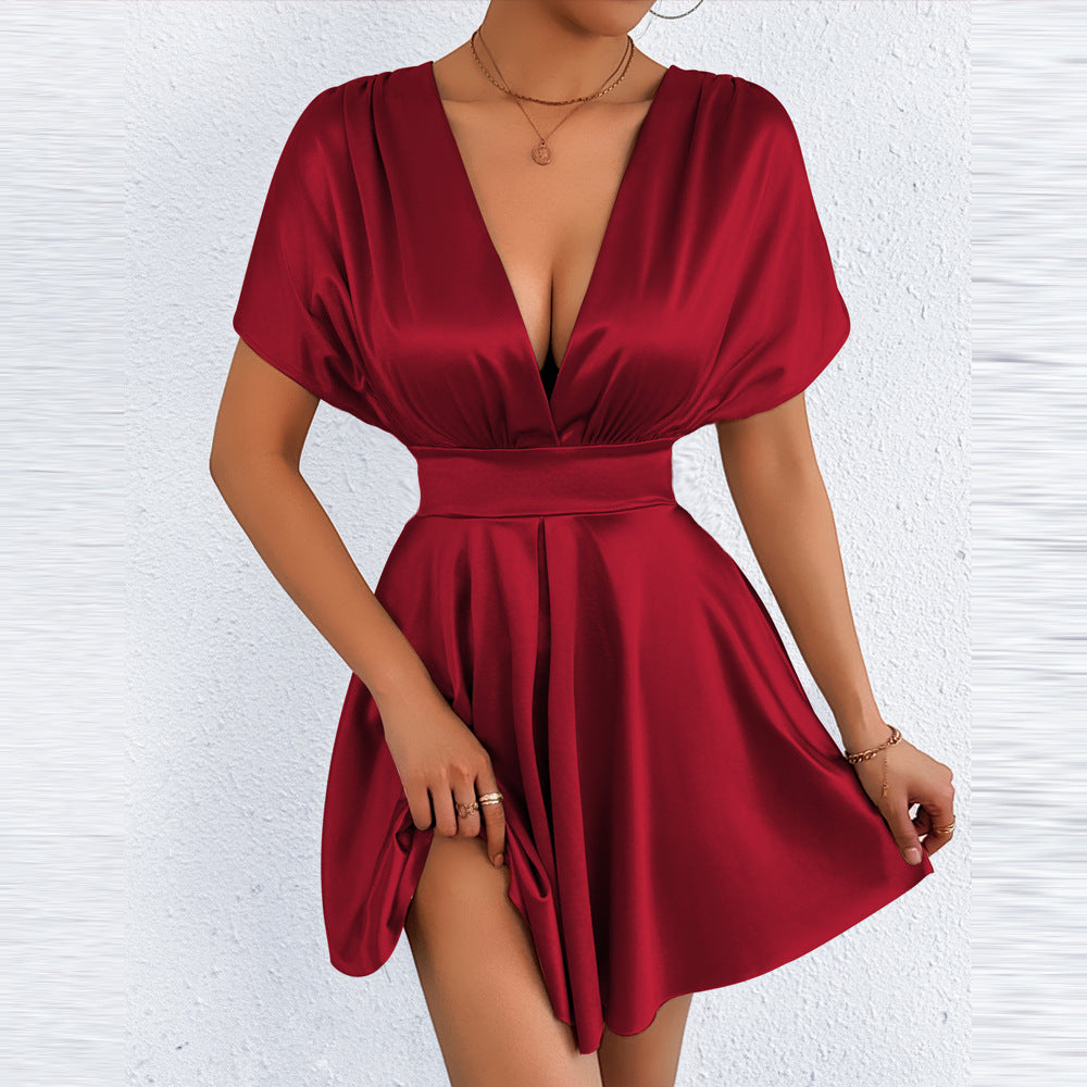 New Womens Summer V-neck Elegant Low-cut Fashionable Waist-cinching Dress by Ricaloux