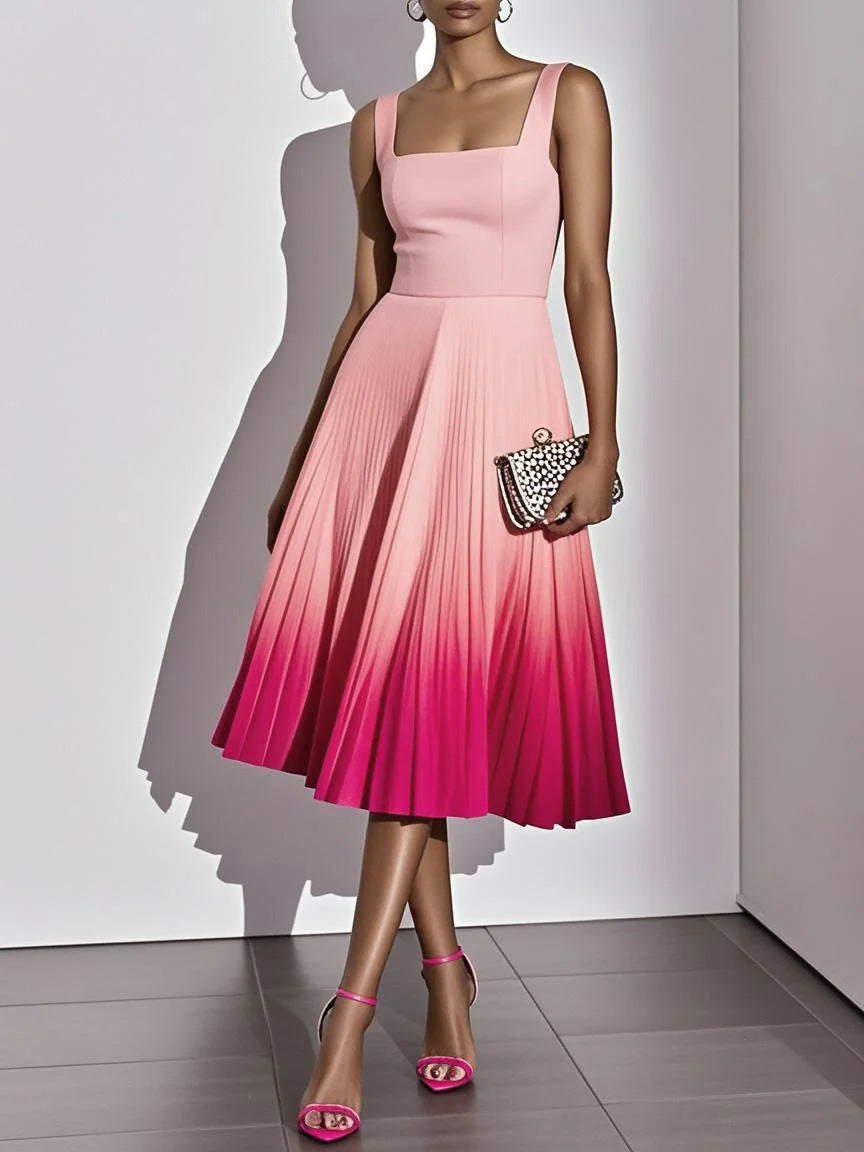 Square-neck Mid-length Dress With Gradient Pleats – Premium 0 | RICALOUX