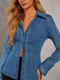 Autumn Casual Lapel Single-breasted Womens Long-sleeve Denim Jacket – Premium 0 | RICALOUX