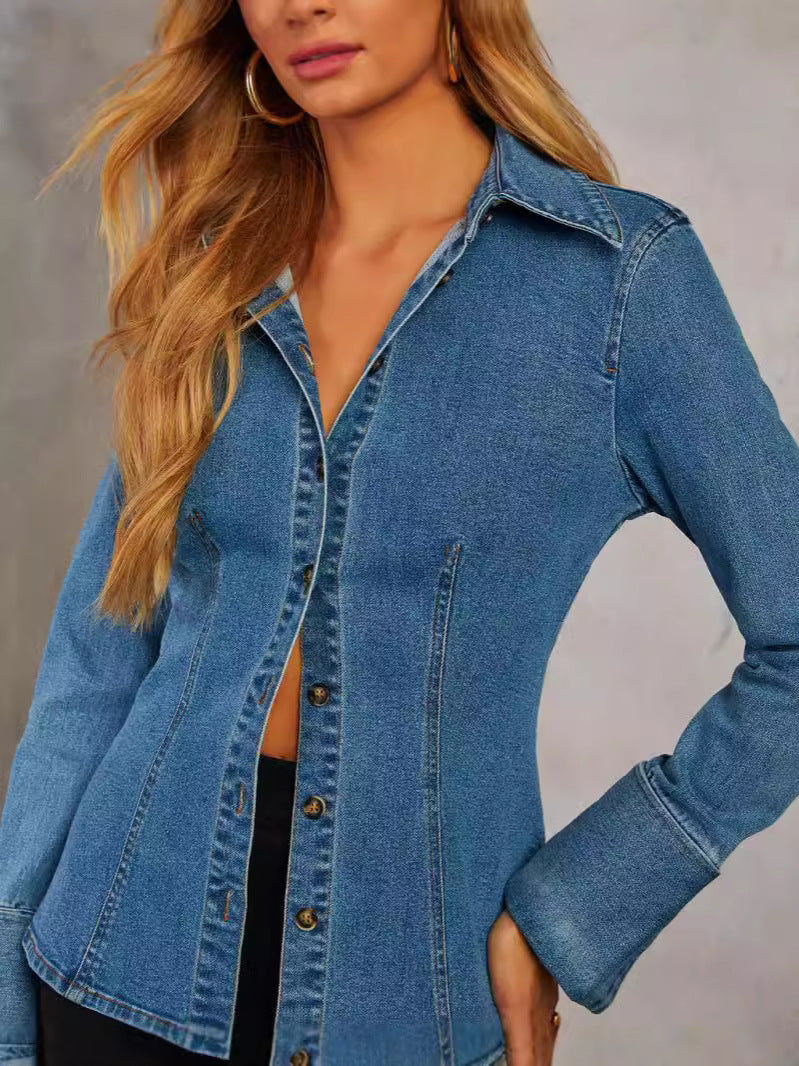 Autumn Casual Lapel Single-breasted Womens Long-sleeve Denim Jacket – Premium 0 | RICALOUX