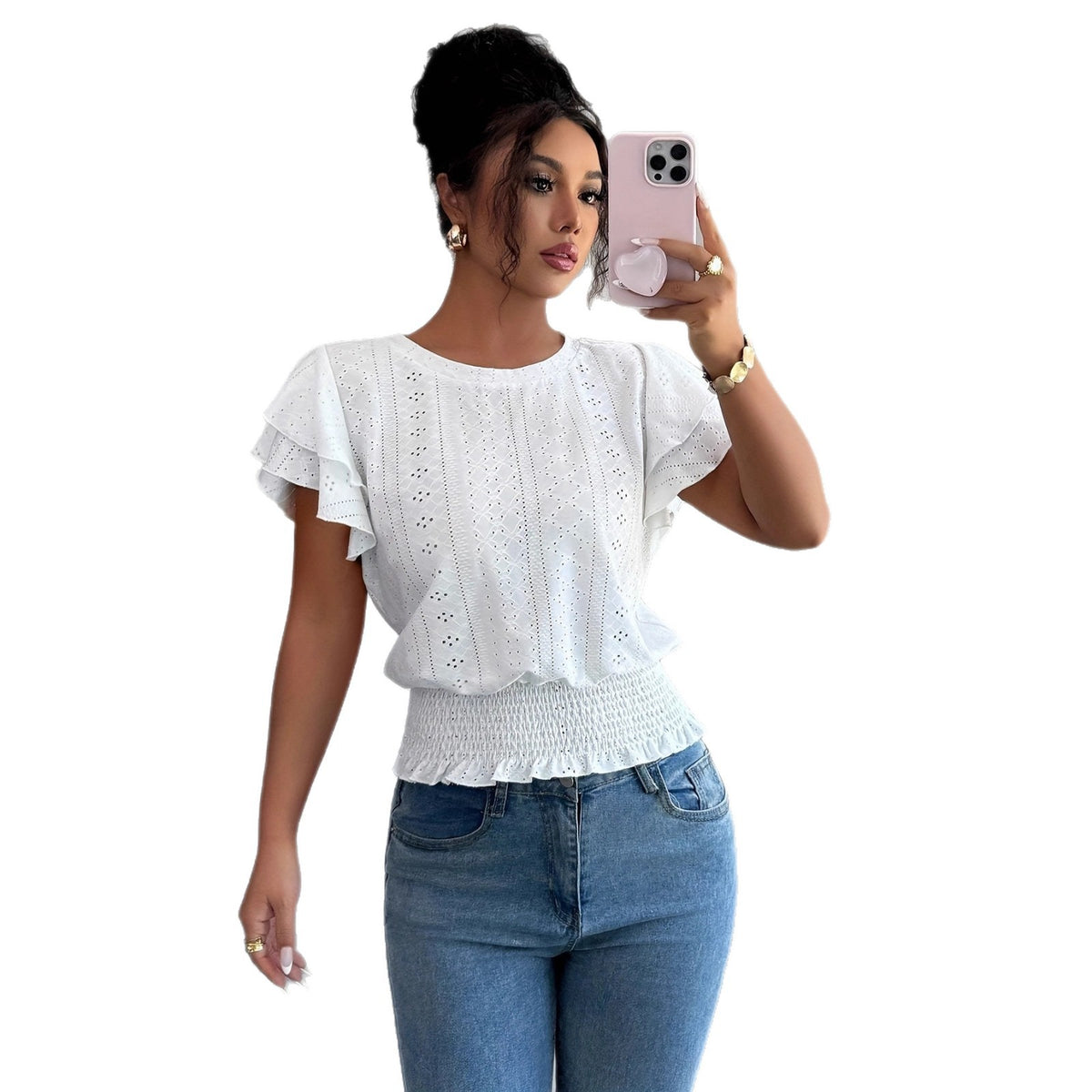 Womens Solid-Color Casual Round-Neck Top by Ricaloux