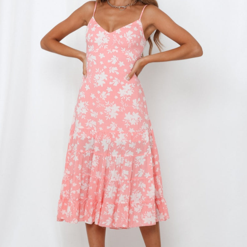 Sweet Floral-print Strap Dress With A Tie-back Design – Premium 0 | RICALOUX
