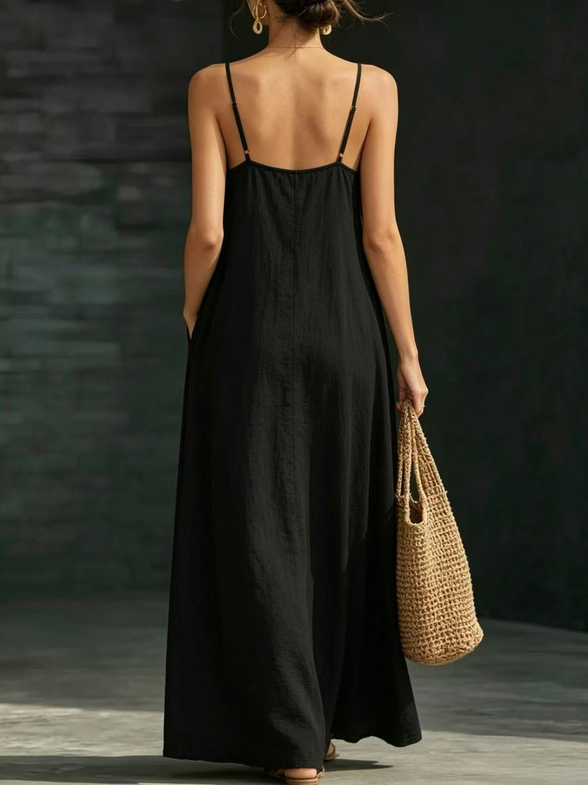 Summer Beach Strap Long Dress Loose And Flowing Casual Strap Long Dress Vacation Style Dress by Ricaloux