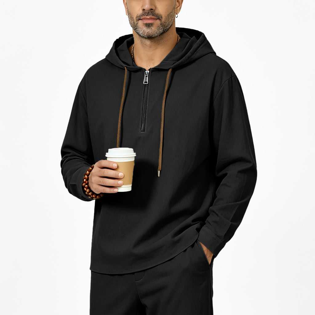 Mens Linen Hooded Half-Zip Sweatshirt by Ricaloux