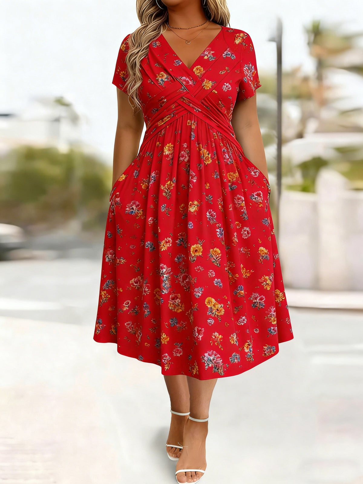 Plus-size Short-sleeve Floral Dress – Premium 0 | RICALOUX