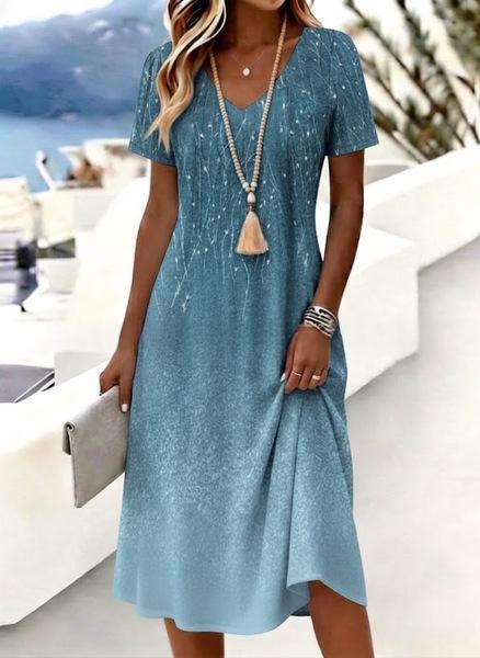 3D-printed V-neck Short-sleeve Elegant Dress – Premium 0 | RICALOUX