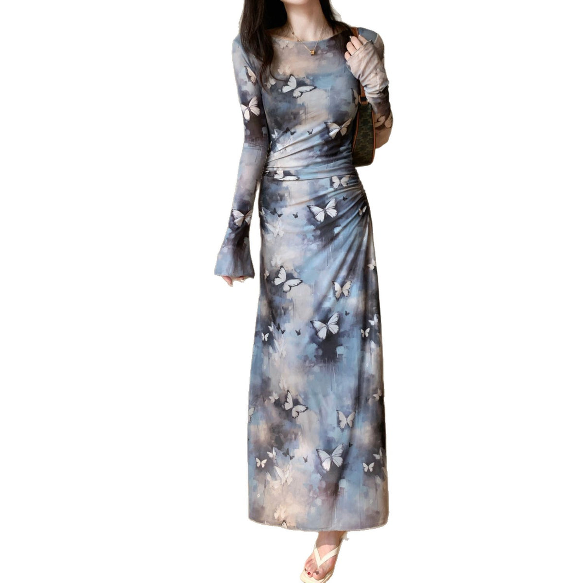 Womens Slim-Fit Casual Dress In Ink-Wash Style by Ricaloux
