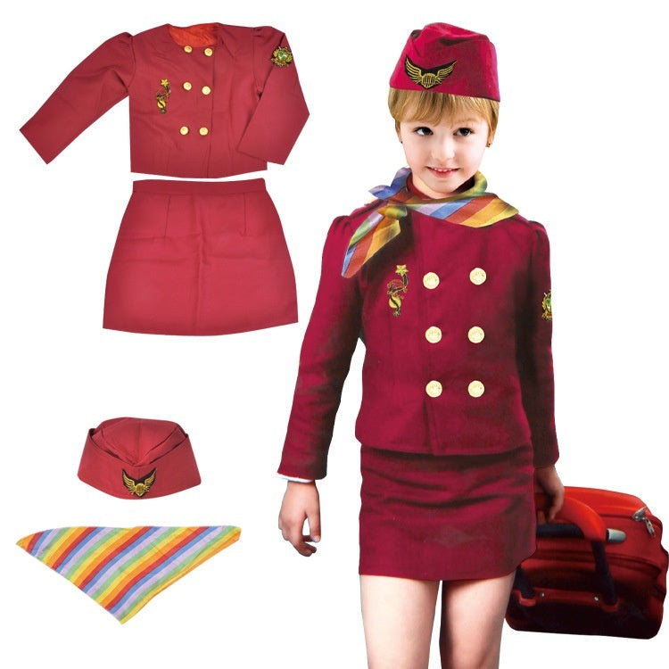 Children's Captain Clothing Girls Stewardess Clothing Holiday Party Performance Wear by Ricaloux