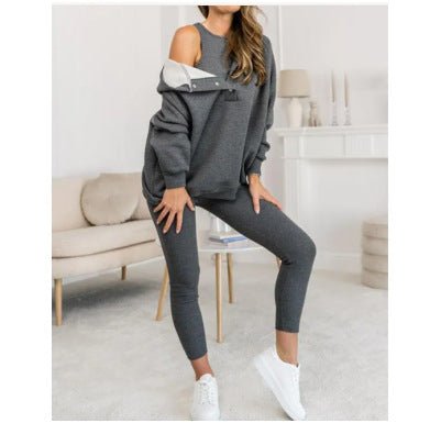 Women's Solid Color Vest Hoodie And Pants Set - RICALOUX