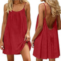 Solid-color Pleated Backless Halter Top Short Skirt For Beach Vacation by Ricaloux