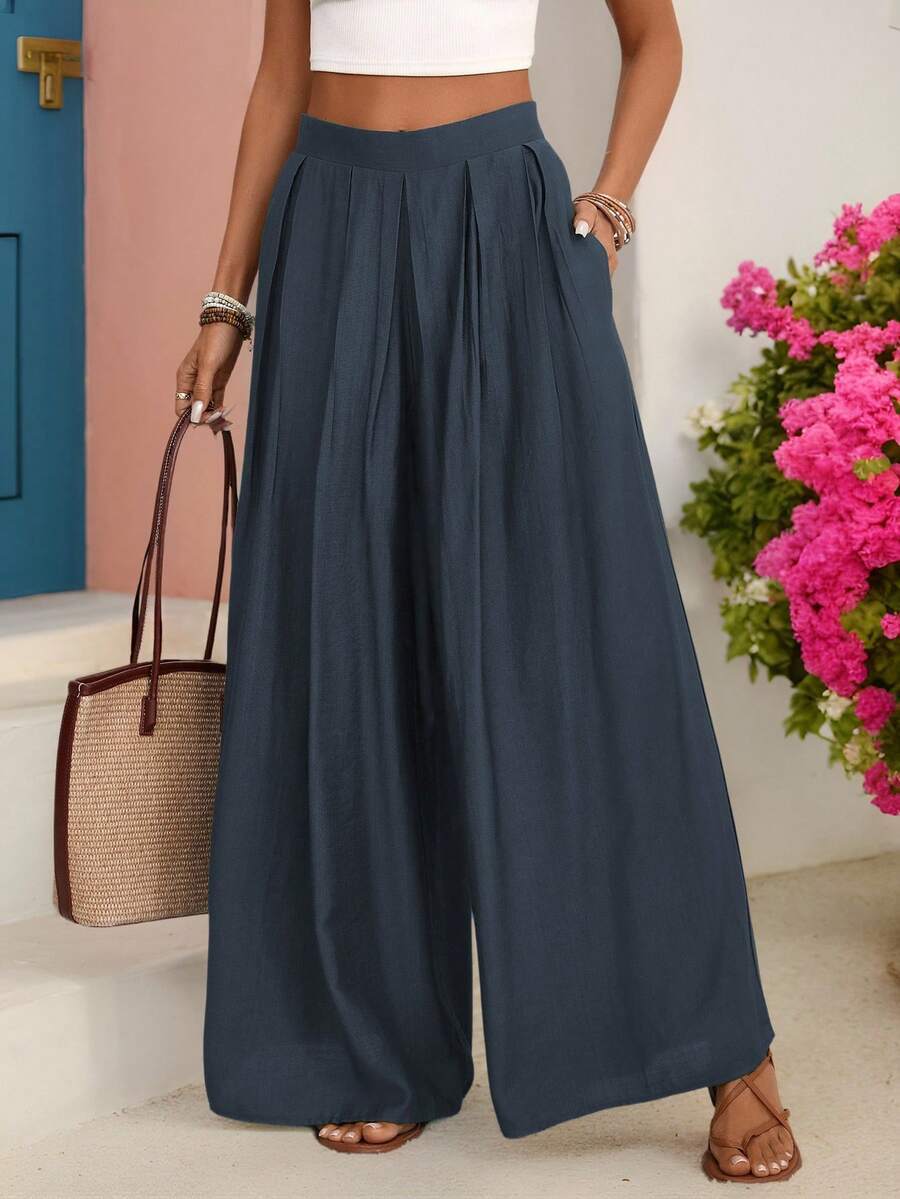 Casual Loose-fit Pleated Cotton Top For Women by Ricaloux