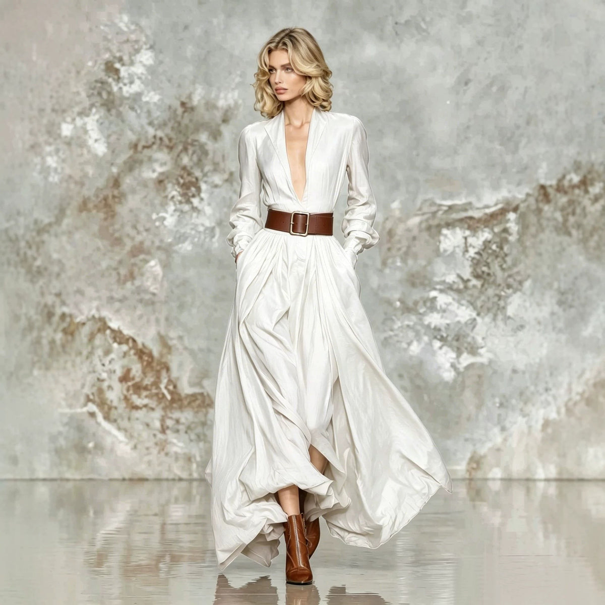 Long Skirt Waist-cinching Dress For Women by Ricaloux