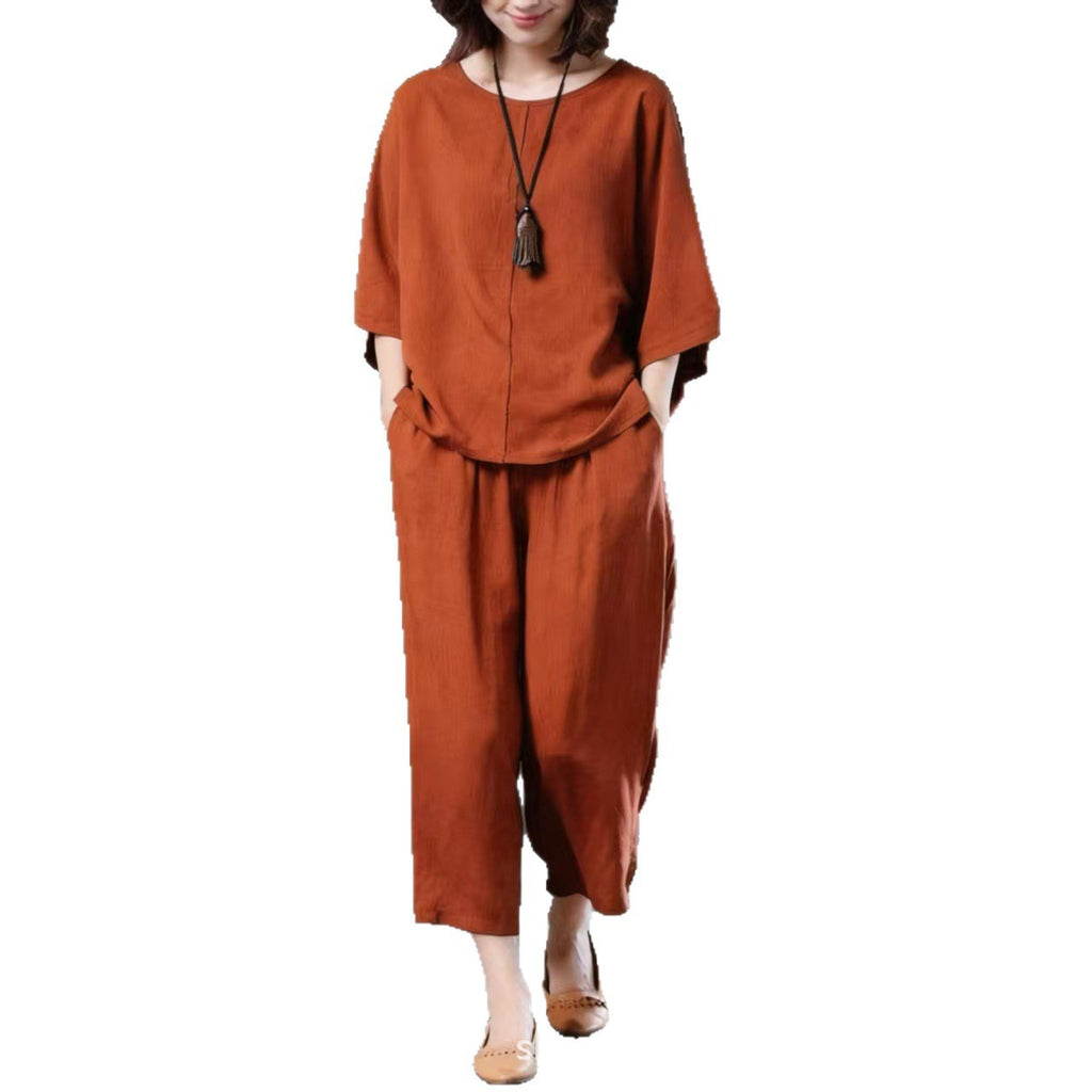 Womens Solid-Color Casual Wide-Leg Pants Set by Ricaloux