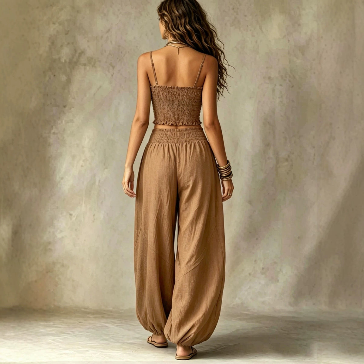 Elegant Strapless Cropped Camisole Paired With Lantern Pants Set by Ricaloux