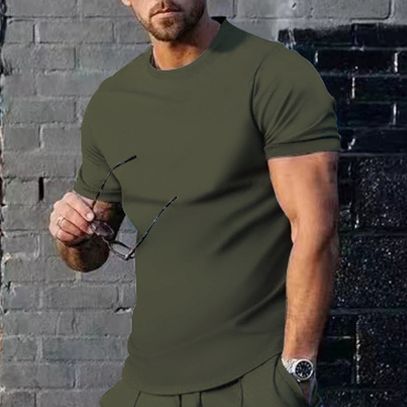 Mens Summer Solid-Color Crew-Neck Short-Sleeve Top – Premium 0 | RICALOUX
