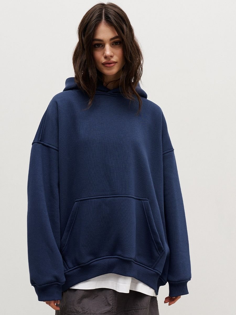 Street Boyfriend Style Polar Fleece Loose Pockets Hooded Sweater - RICALOUX