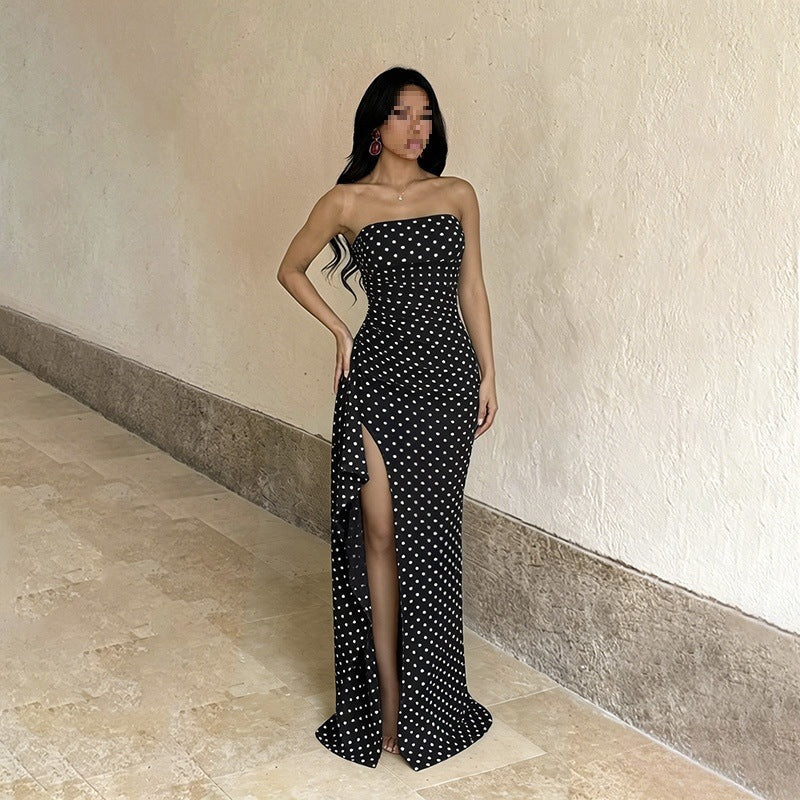 Womens Strapless Polka-dot Print French-style Dress by Ricaloux