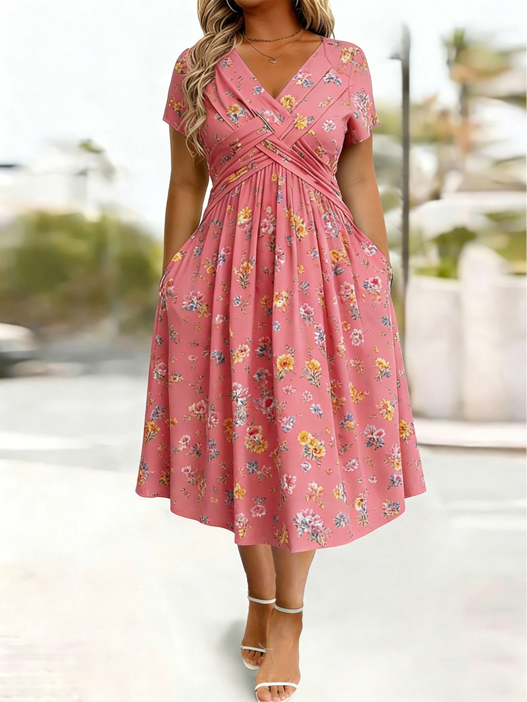 Plus-size Short-sleeve Floral Dress – Premium 0 | RICALOUX