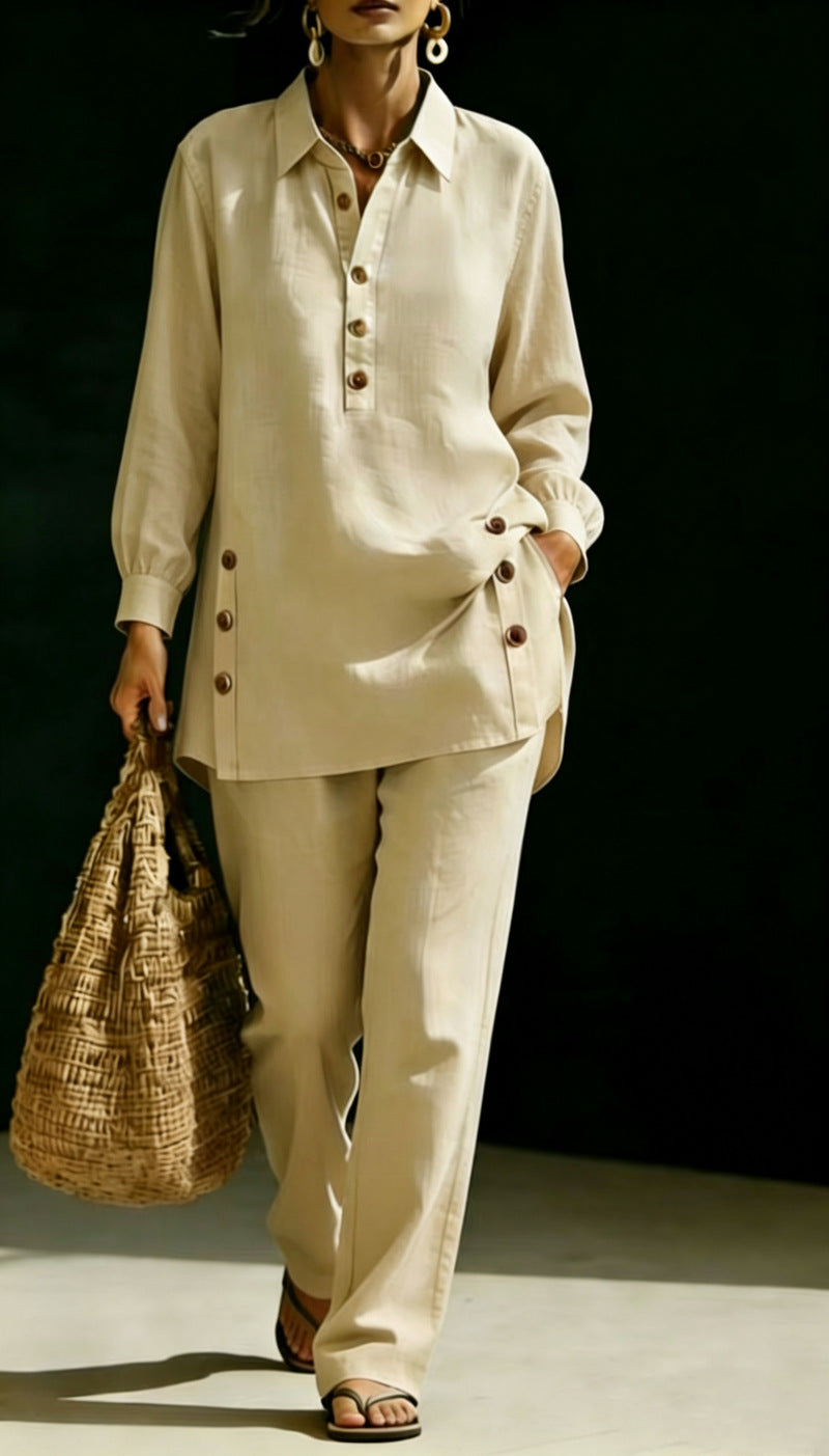 Long-sleeve Shirt And Casual Trousers Two-piece Set – Premium 0 | RICALOUX