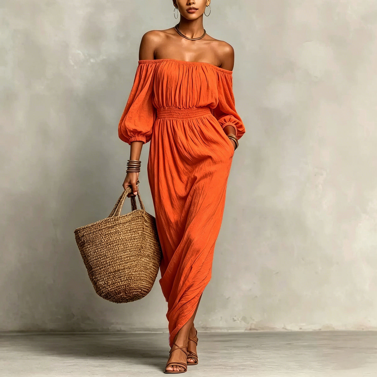Womens Solid-color Casual Off-shoulder Dress by Ricaloux