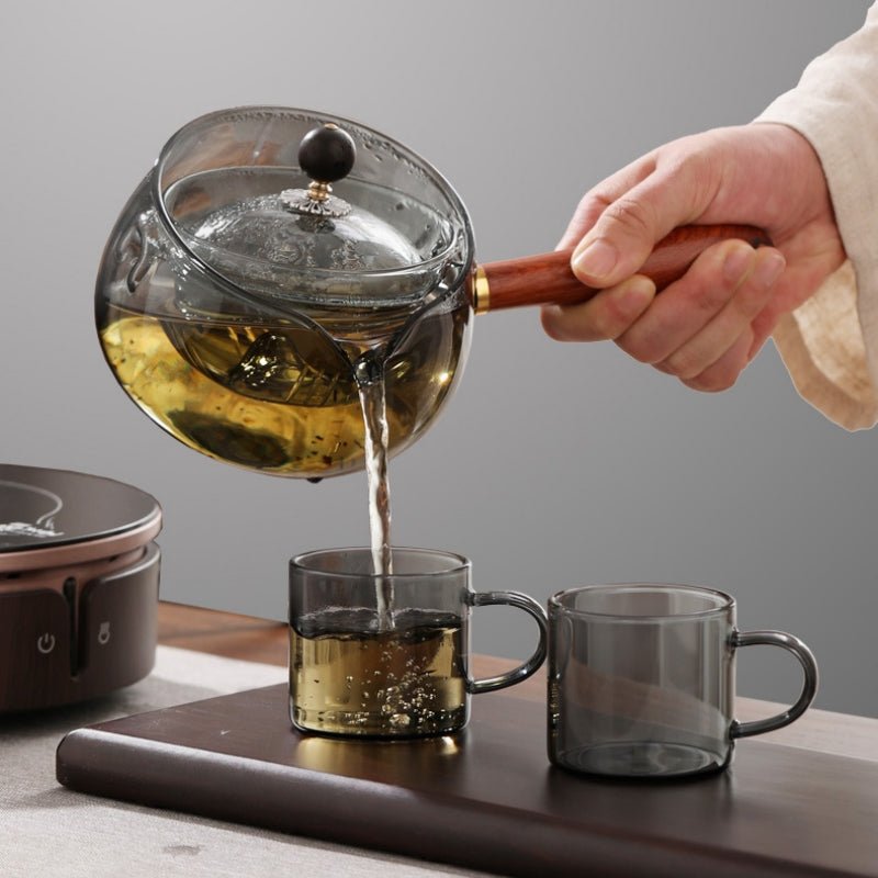 Semi-automatic Rotary Heat-resistant Glass Teapot Lazy Tea Making With Infuser And Wooden Handle Office Home Accessories Kitchen Gadgets - RICALOUX