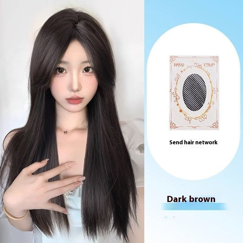 Jaulin Wig Women's Long Hair Forehead Lace Full-head Wig Mid-length Long Straight Hair Full Top Wig by Ricaloux