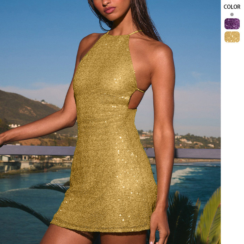 Halter-neck Sexy Sequined Sheath Dress – Premium 0 | RICALOUX