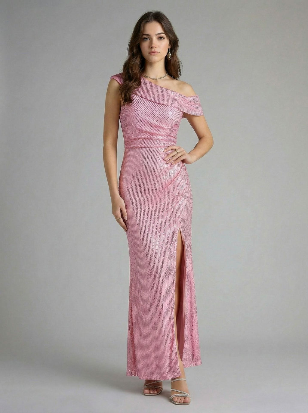 Sequined Evening Gown Chic Off-shoulder Design With A High Slit Celebrity-style Dress – Premium 0 | RICALOUX