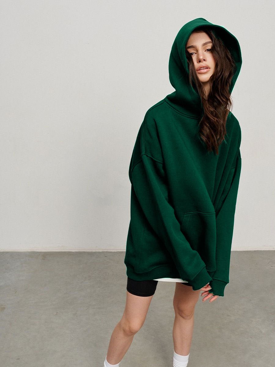 Street Boyfriend Style Polar Fleece Loose Pockets Hooded Sweater - RICALOUX
