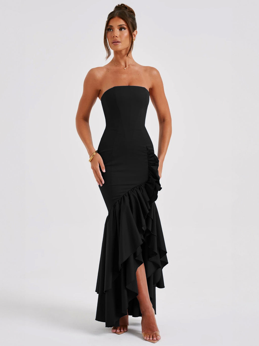 European And American Cross-border Summer Women's Elegant Strapless Slit Fashionable Fitted Revealing Backpack Hip Dress Cocktail Dress by Ricaloux
