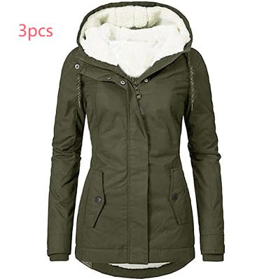 Solid Color Pocket Long-sleeve Zipper Fleece Padded Coat Women - RICALOUX