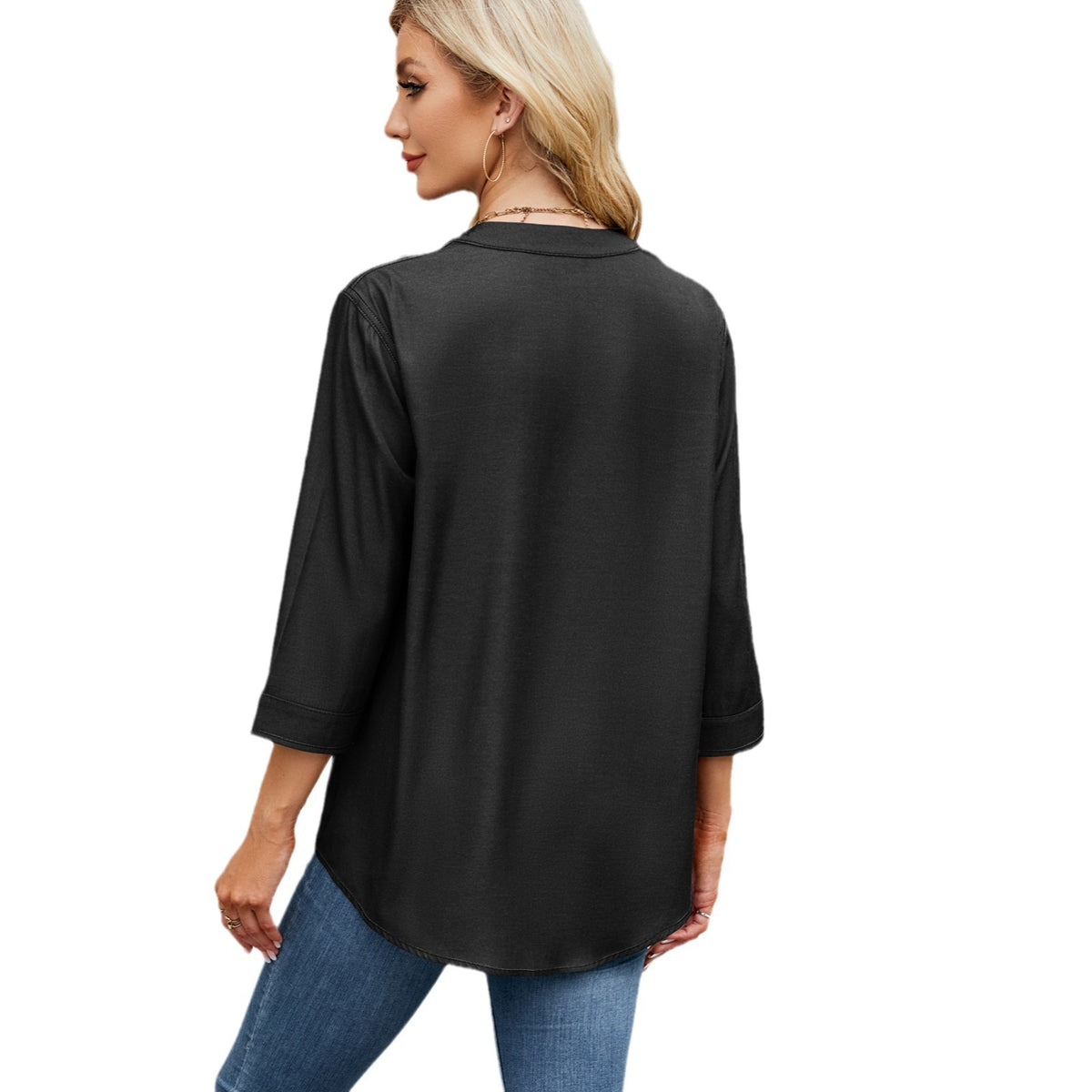 Casual Loose-fit Faux Denim Long Shirt by Ricaloux
