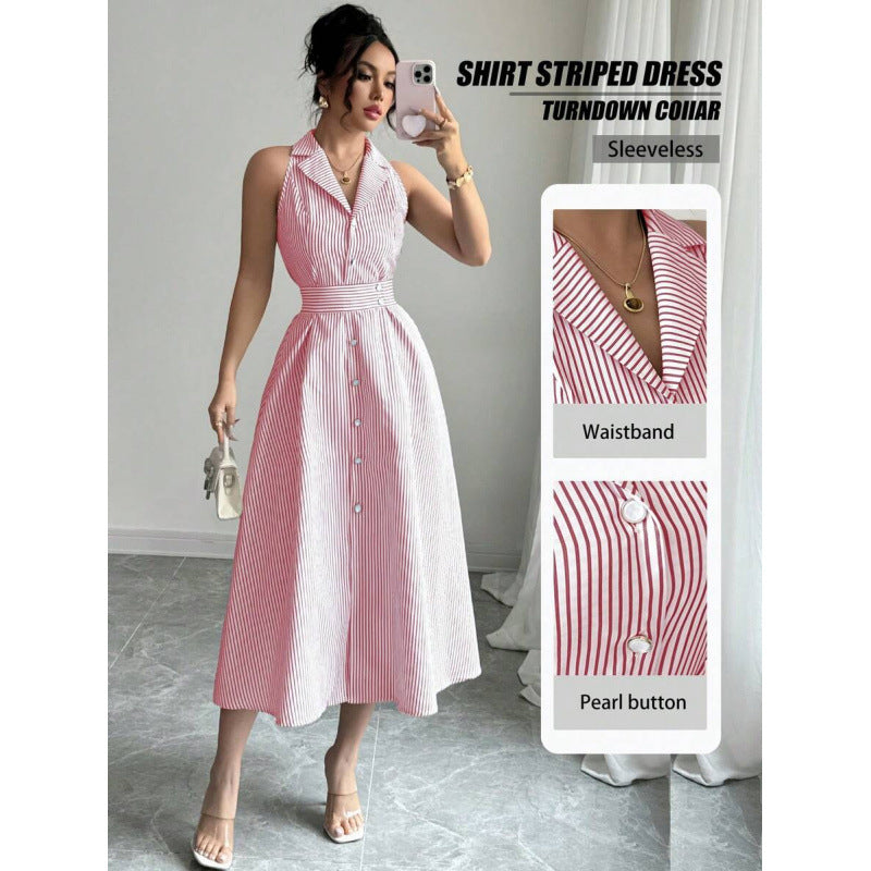 Elegant And Refined Casual Striped Dress For Women by Ricaloux