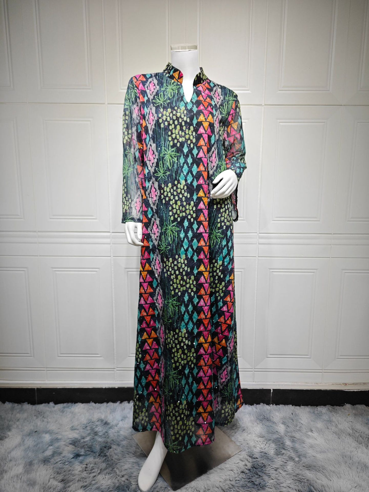Embroidered Print Long-Sleeve Casual Dress – Premium 0 | RICALOUX