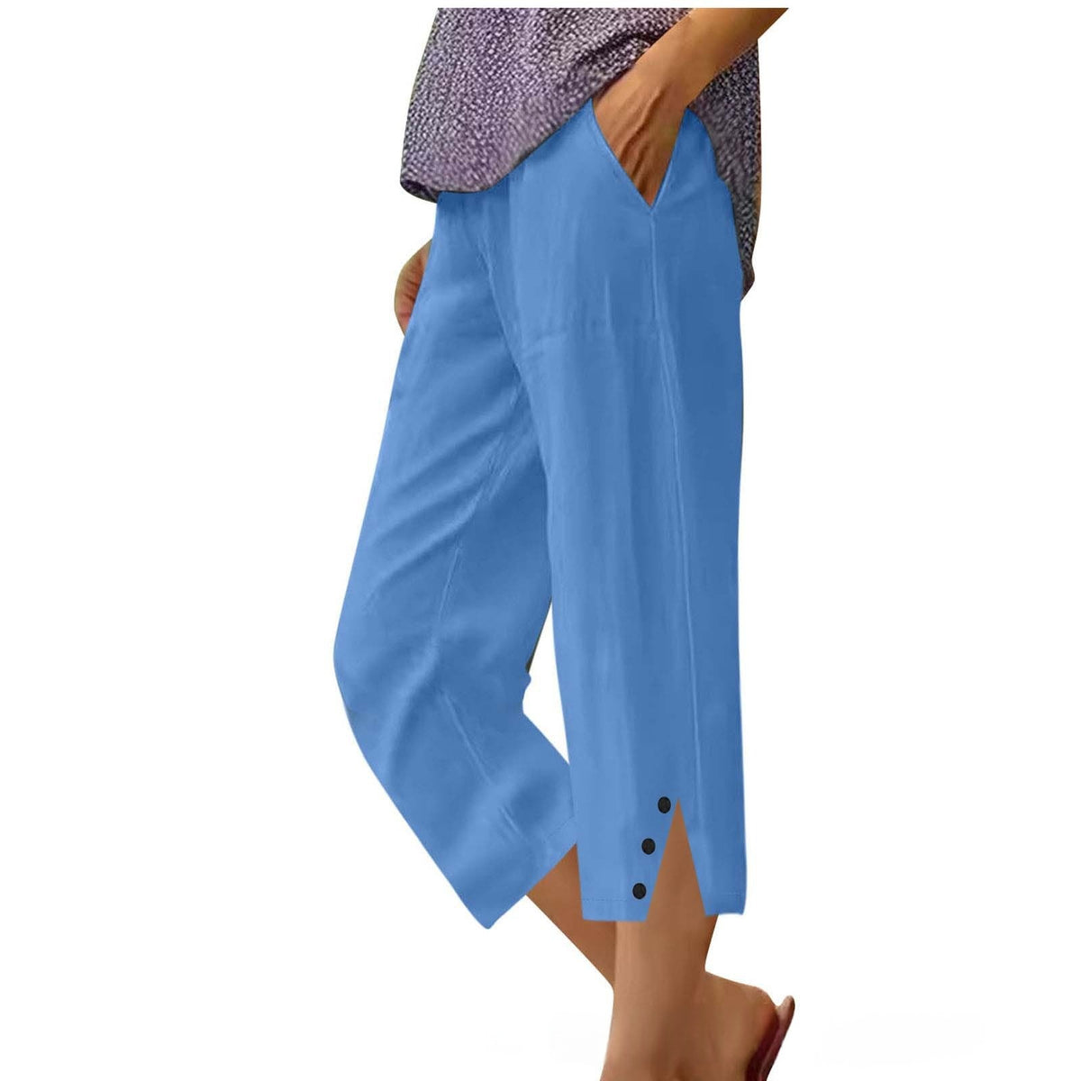Womens Solid-color Casual Loose-fit Pants With Pockets by Ricaloux