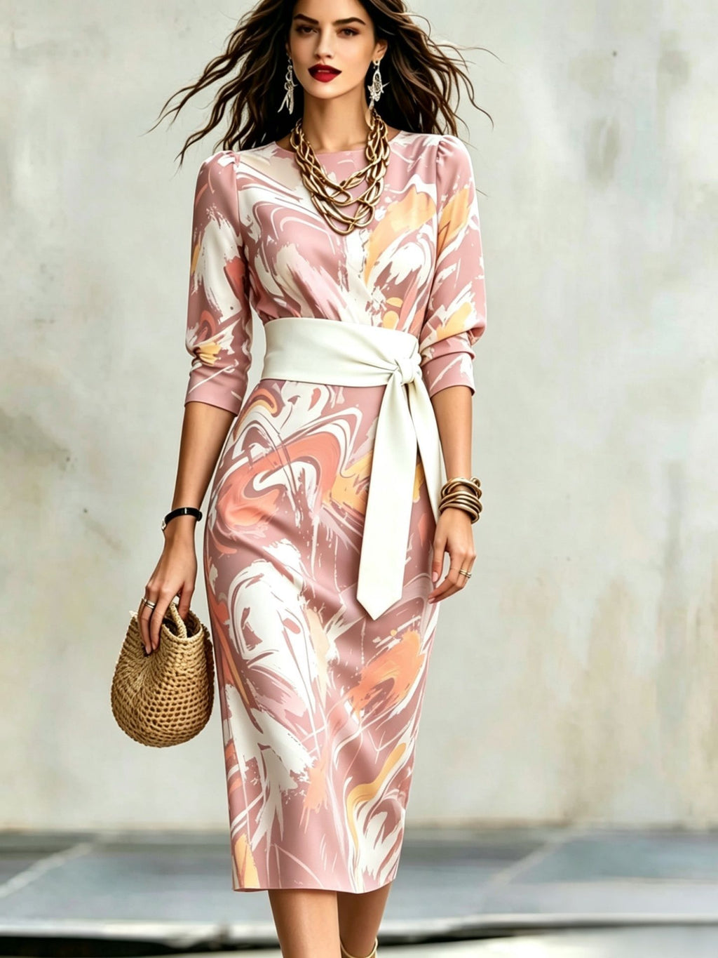Fashionable Printed Womens Slim-Fit Dress by Ricaloux